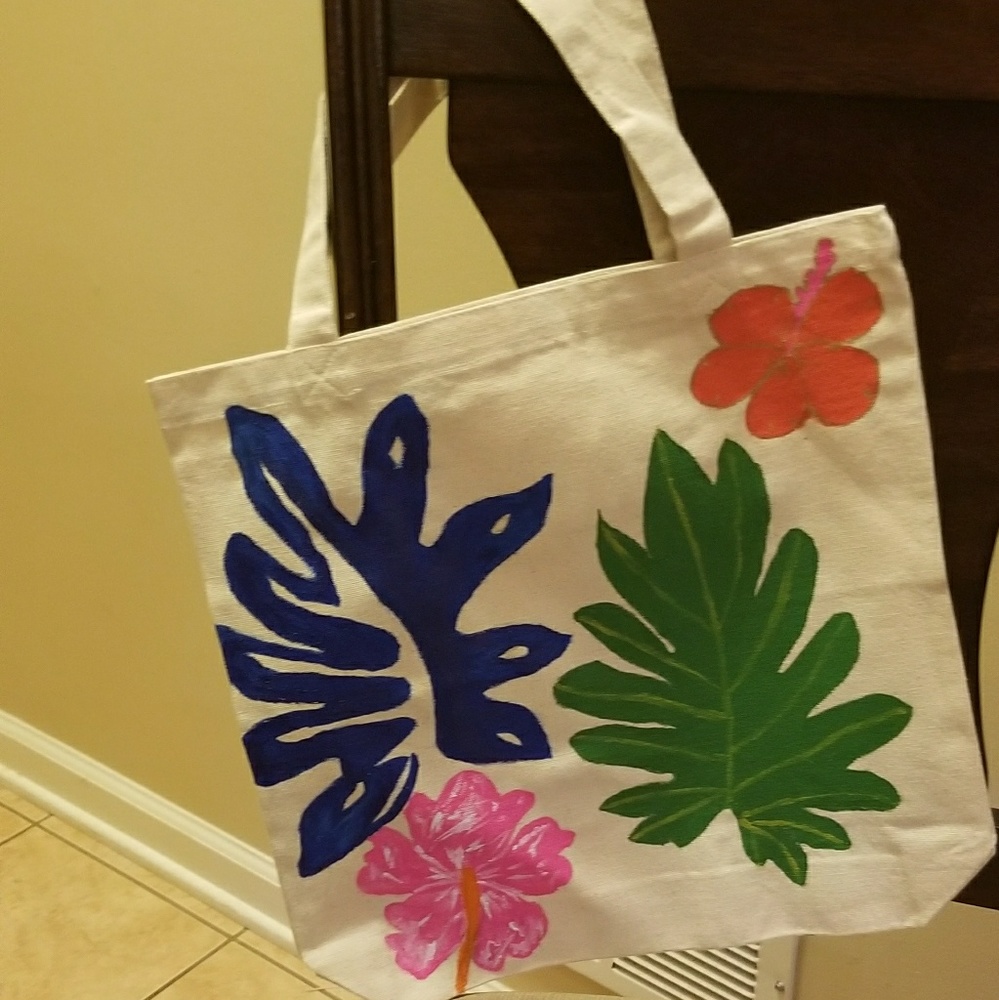 Painted fabric tote bag